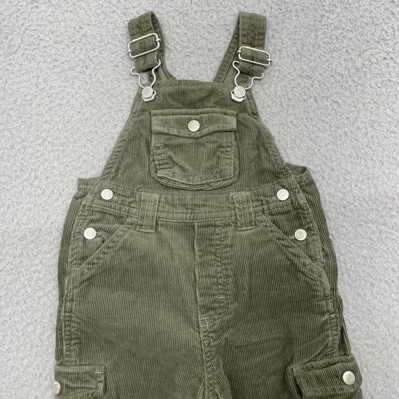 Old Navy Corduroy Bibs Baby 6/12 month Green Cargo Overalls Pockets Pants Unisex - Picture 2 of 11